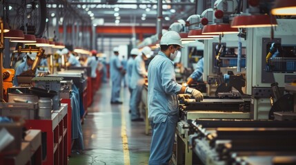 Busy Assembly Line in Modern Factory
