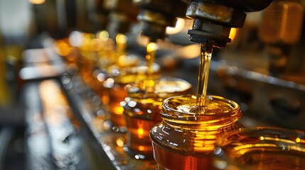 Automated Honey Bottling Process in Factory