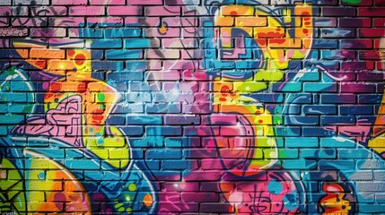 Obraz premium colorful graffiti art on urban brick wall vibrant street art grungy texture hip hop culture