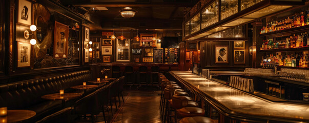 A 1920s speakeasy with dim lighting and art deco decor.