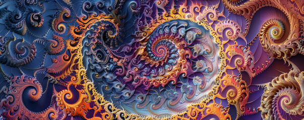 A colorful Mandelbrot fractal pattern with intricate spirals and swirls.
