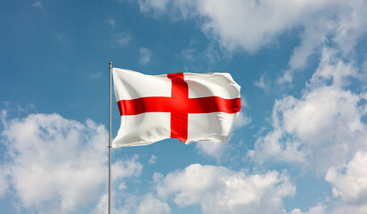 Flag Netherlands against cloudy sky. Country, nation, union, banner, government, English culture, politics. 3D illustration
