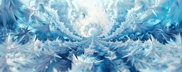 A fractal with sharp, crystalline structures in shades of blue and white.