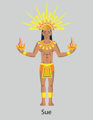 Illustration Vector Isolated of native indigenous God, Sue, Sun god, Muisca, Chibcha.