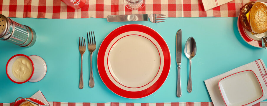 A retro diner menu with classic fonts and bright, bold colors.