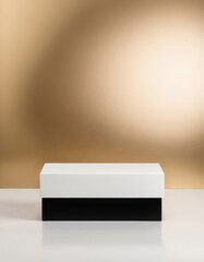 Black and white stand, pedestal on beige background for product display