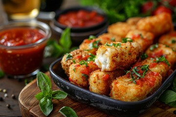 Fototapeta premium Crispy Mozzarella Sticks With Marinara Sauce