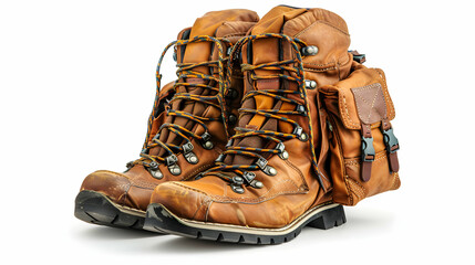 Photo Realistic Hiking Boots  Backpack Icon with Text Space on White Background   Perfect for Outdoor Adventure setups  Backpacking Themes