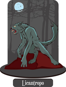 Illustration vector isolated of Mythical creatures, Licantropo, hombre lobo