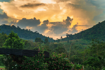 Fototapeta premium Mountain Landscape at Dawn and Dusk, Nature's Beauty in Changing Light.