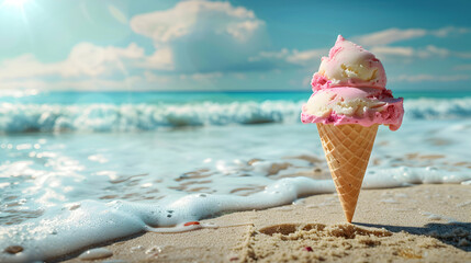 Customizable Ice Cream and Beach Umbrella Icon with Space for Branding for Summer and Beach Designs