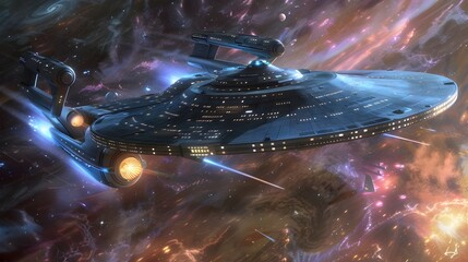 Sleek Spaceship in a Colorful Nebula