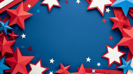 Patriotic star frame with red, white, and blue stars on a dark background. Ideal for American celebrations, holidays, and Independence Day themes.