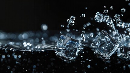 delicate ice cubes cascading frozen water droplets against black high contrast fine art photography