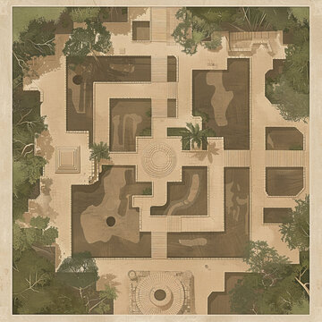 Top View Tabletop Adventure Battle Map of Lost City in Jungle Gen AI