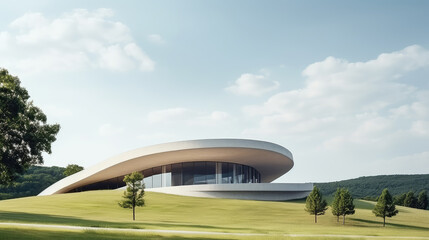Sleek Futuristic Architecture in a Serene Landscape
