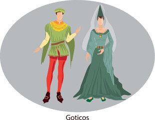 Illustration vector isolated of Gothic, traditional costumes
