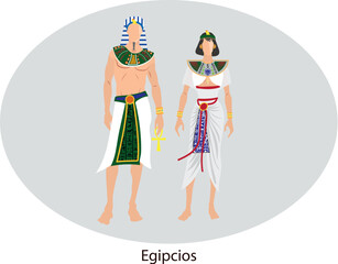 Illustration vector isolated of egyptian, traditional costumes, egipcios
