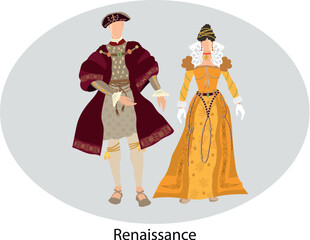 Illustration vector isolated of renaissance, traditional costumes