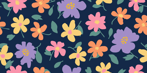 Trendy exotic hand drawn flowers seamless pattern. Floral background for textile, wallpaper, banner, covers, surface, printing and home decor. Flower vector illustration.