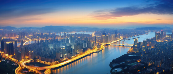 Fototapeta premium Twilight Glow Over Metropolis Skyline