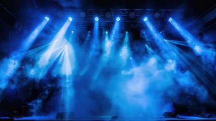 Obraz premium dramatic stage spotlight with smoke in blue hues live music event ambiance concert photography