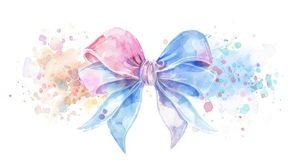 Fototapeta premium Watercolor Ribbon Bow. Elegant Pastel Wedding Decor Isolated on White Background