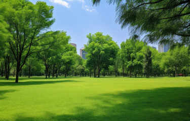 Fototapeta premium Serene City Park Oasis Amidst Urban Landscape