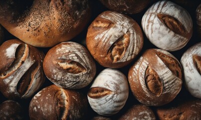 breads wallpaper, photo showcasing a variety of breads and wheat grains on a rustic wooden table