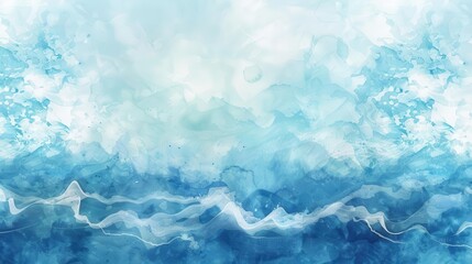 Obraz premium dreamy watercolor ocean waves in shades of blue and aqua sunny sky paint texture banner