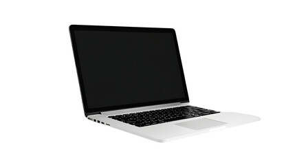 sleek laptop with black screen and white keyboard, isolated on a white background, copy space