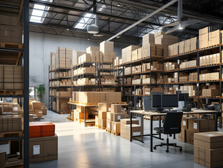 Obraz premium Inside Warehouse Photo, Warehouse industry background with logistic wholesale storehouse, parcel Logistics Warehouse, Warehouse storage