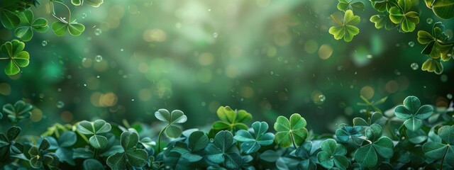 Green Clover Leaves In A Forest Setting With Bokeh