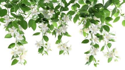 Obraz premium elegant hanging solanum laxum delicate white flowers and lush green leaves 3d illustration isolated on white