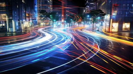 Obraz premium Night City Light Trails in Urban Landscape