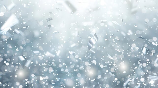 elegant silver bokeh confetti on shimmering white background digital illustration