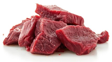 Raw beef freshly separated on a white background