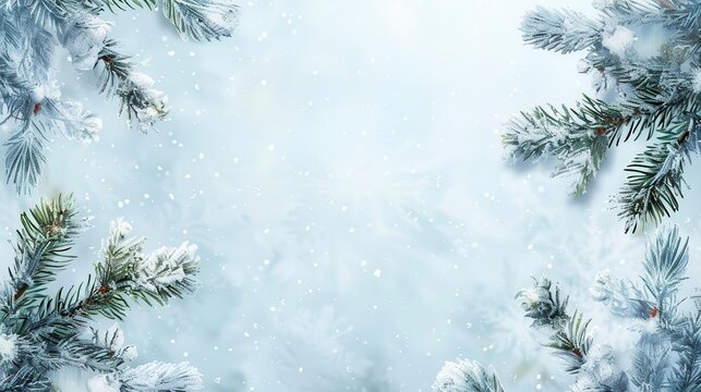 elegant winter wonderland christmas background with snowy trees and decorative frame