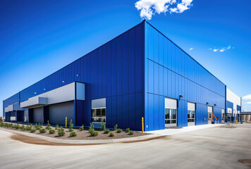 Fototapeta premium Modern Blue Industrial Building Exterior