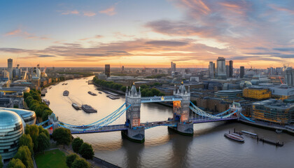 Stunning Aerial View of Tower Bridge at Sunset