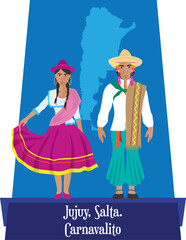 Illustration vector isolated of Carnavalito, Argentinian traditional dance costumes, folklore. 
