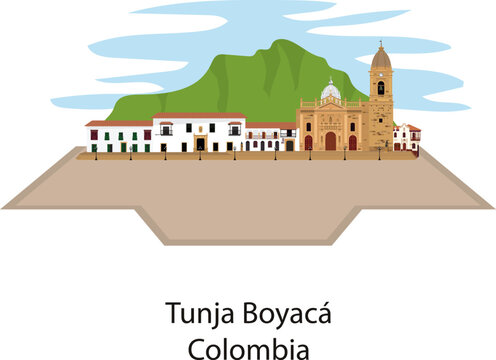 Main square of Tunja, Boyac&aacute; Colombia, Catholic cathedral, important church, founder's house, Gonzalo Su&aacute;rez Rend&oacute;n and bolivar on center of square.