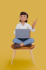 3D illustration of woman working on laptop got some idea
