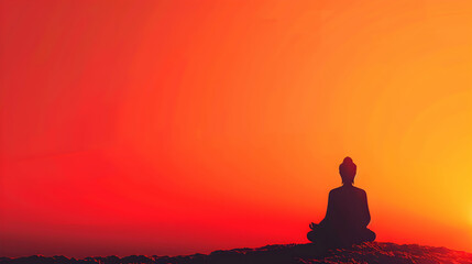 Photo Realistic Meditation Cushion and Buddha Silhouette Illustration with Space for Text and Graphics: An Illustrative Design Perfect for Spiritual Themes, Meditation Practices, a