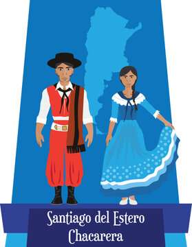 Illustration vector isolated of Chacarera, Argentinian traditional dance costumes, folklore. 