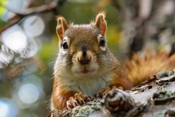 Fototapeta premium Cute funny squirrel close up looking at the camera, cute animal