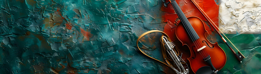 Fototapeta premium Mexican Mariachi Instruments with Flag Elements for Musical Heritage and Independence Day