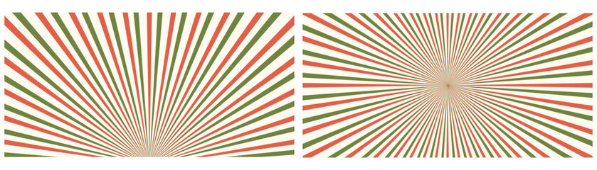 Set of retro backgrounds with rays or stripes. Sunburst or solar explosion. Vintage abstract background. Vector illustration