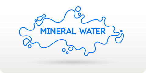 Modern poster mineral water with splashes on background. Vector illustration in flat minimalistic style.