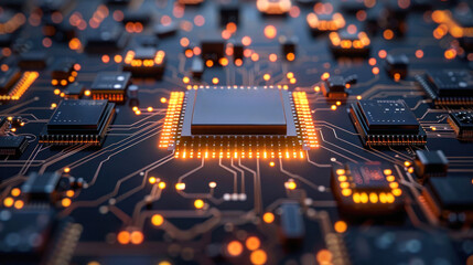 Overhead view of a microprocessor with lighting